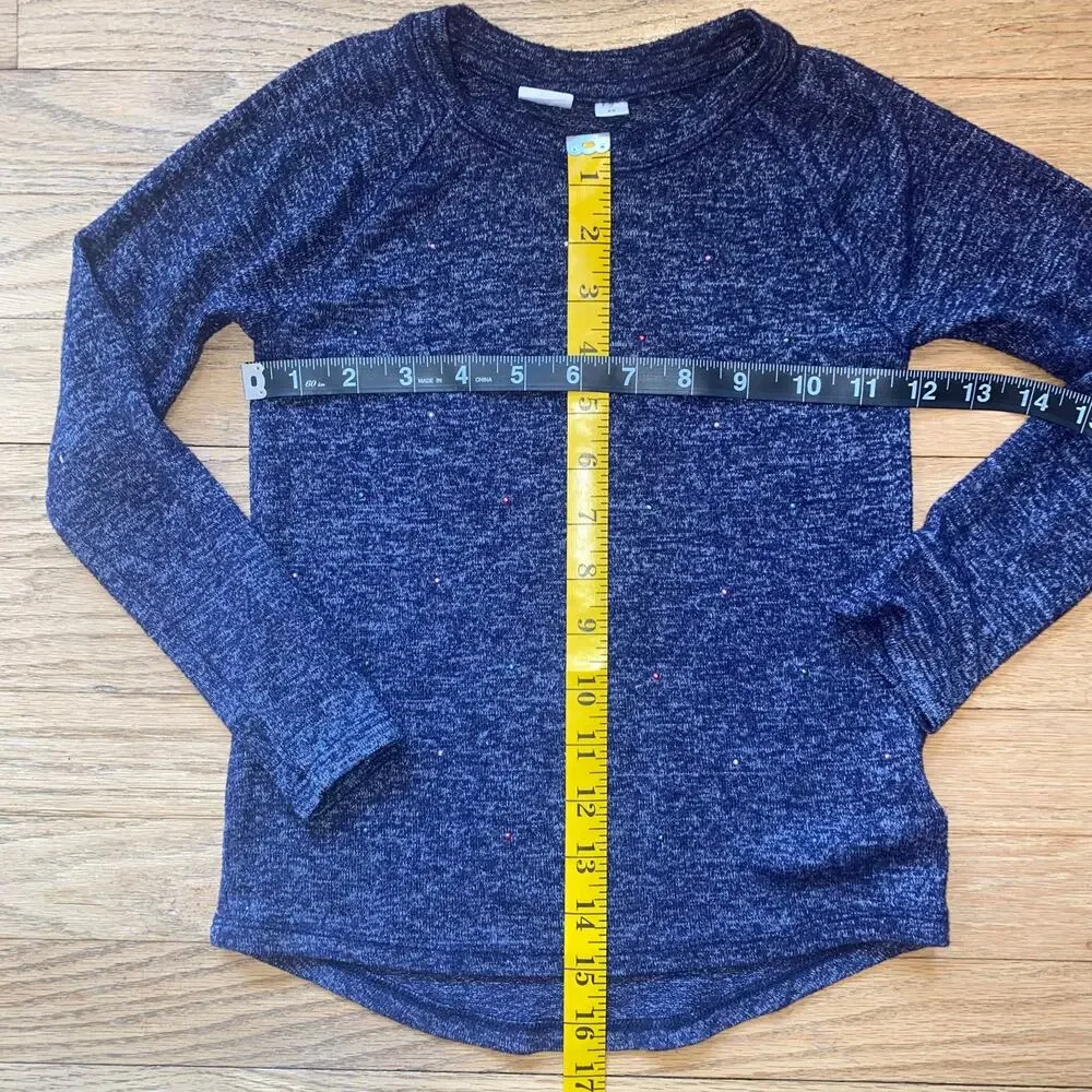 Gap Gapkids Light Soft Knit Top Heather Navy with Rhinestone Accents (Size XS)